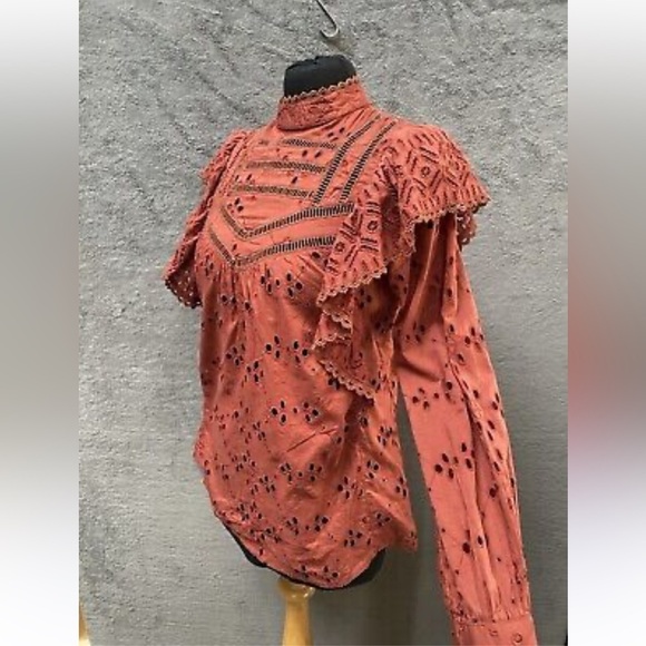 Karen Millen Tops - Karen Millen Blouse Size US4 Womens Brick Red Broderie Annaliese​